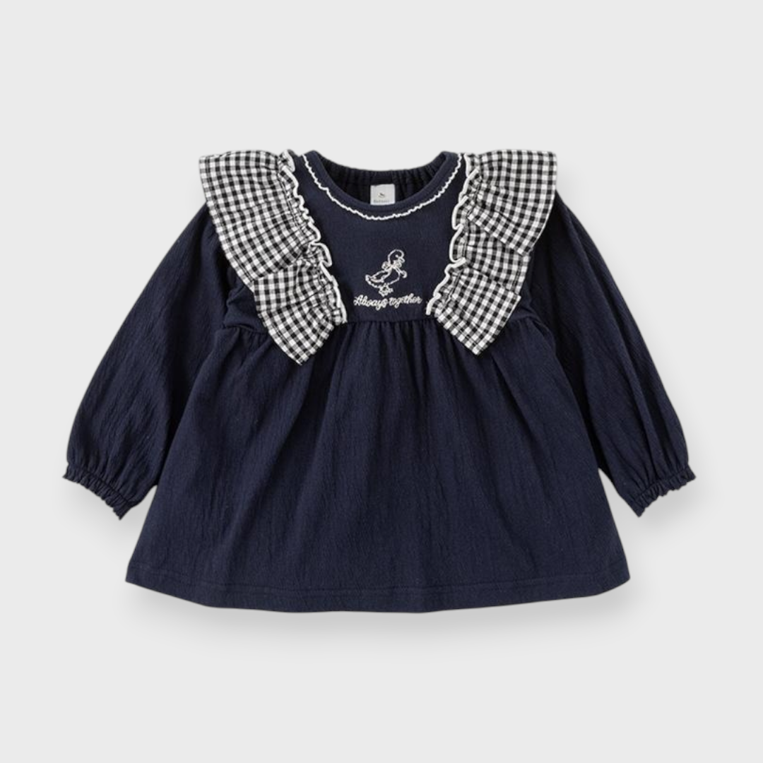 KIDS FRILL WASHER FINISH BABY TUNIC MEDIUM NAVY (90CM)