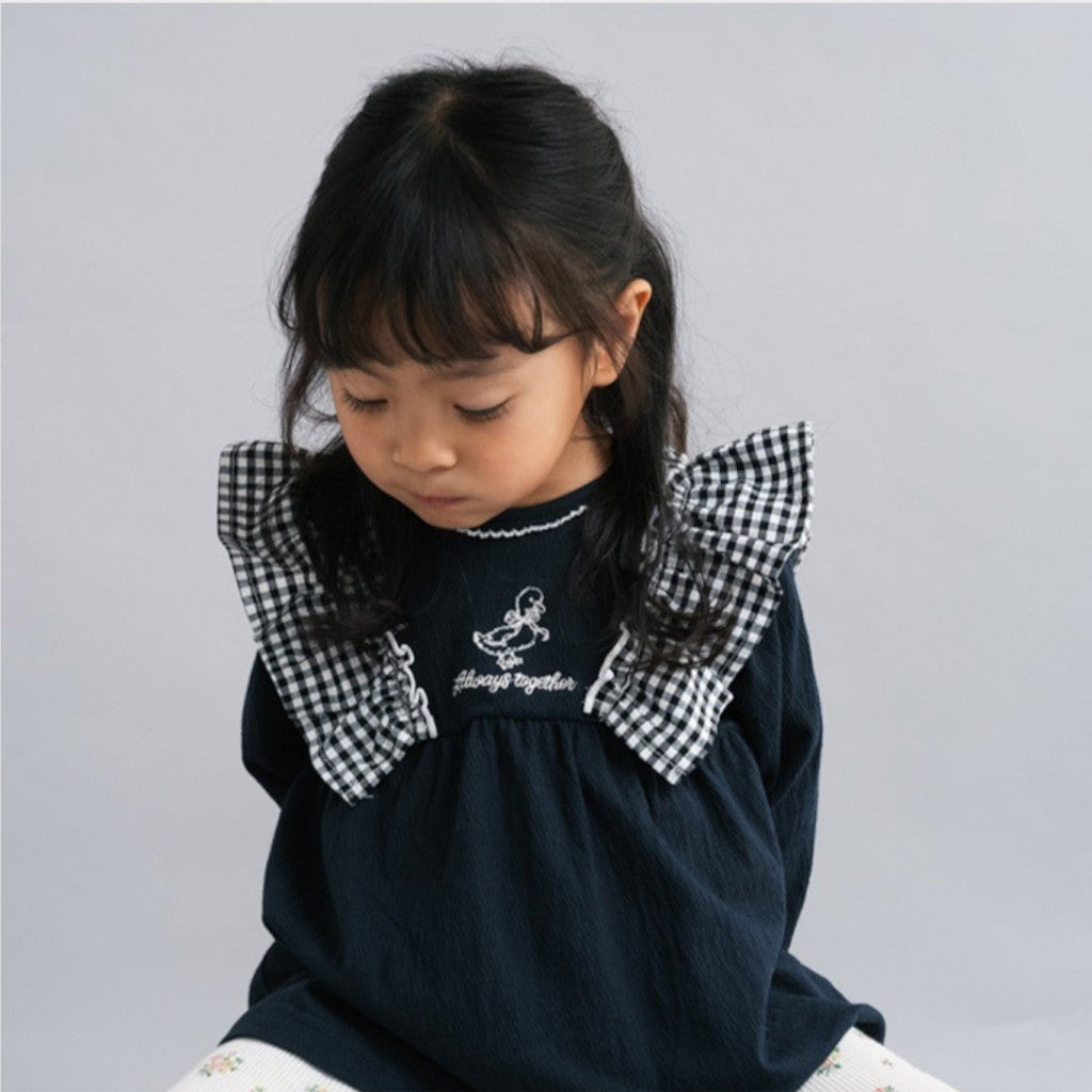 KIDS FRILL WASHER FINISH BABY TUNIC MEDIUM NAVY (90CM)