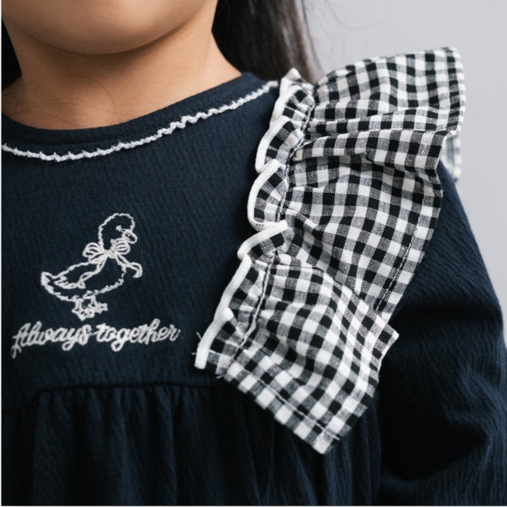 KIDS FRILL WASHER FINISH BABY TUNIC MEDIUM NAVY (90CM)