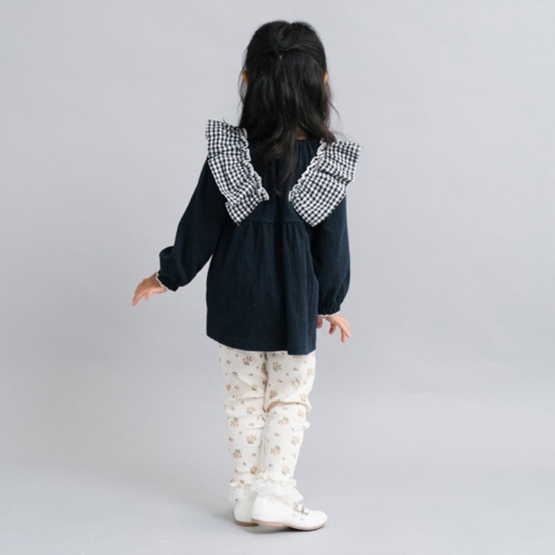 KIDS FRILL WASHER FINISH BABY TUNIC MEDIUM NAVY (90CM)
