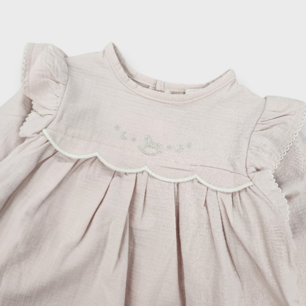 KIDS EMBROIDERED BABY TUNIC MEDIUM WHITE / MEDIUM PEACH (90CM)