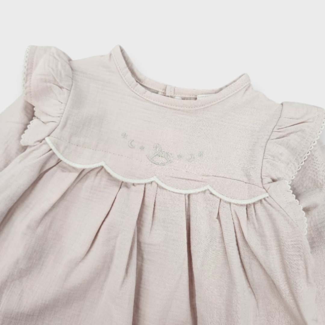 KIDS EMBROIDERED BABY TUNIC MEDIUM WHITE / MEDIUM PEACH (90CM)