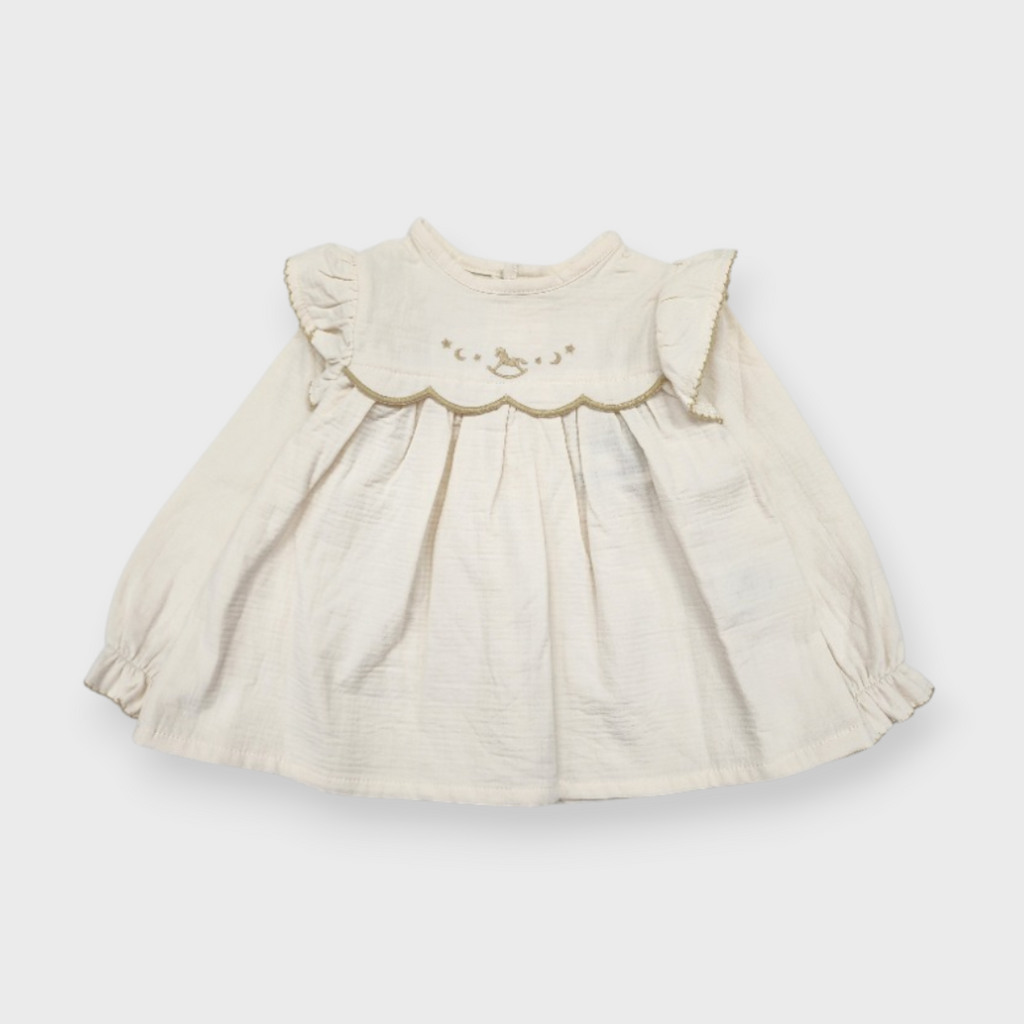 KIDS EMBROIDERED BABY TUNIC MEDIUM WHITE / MEDIUM PEACH (90CM)