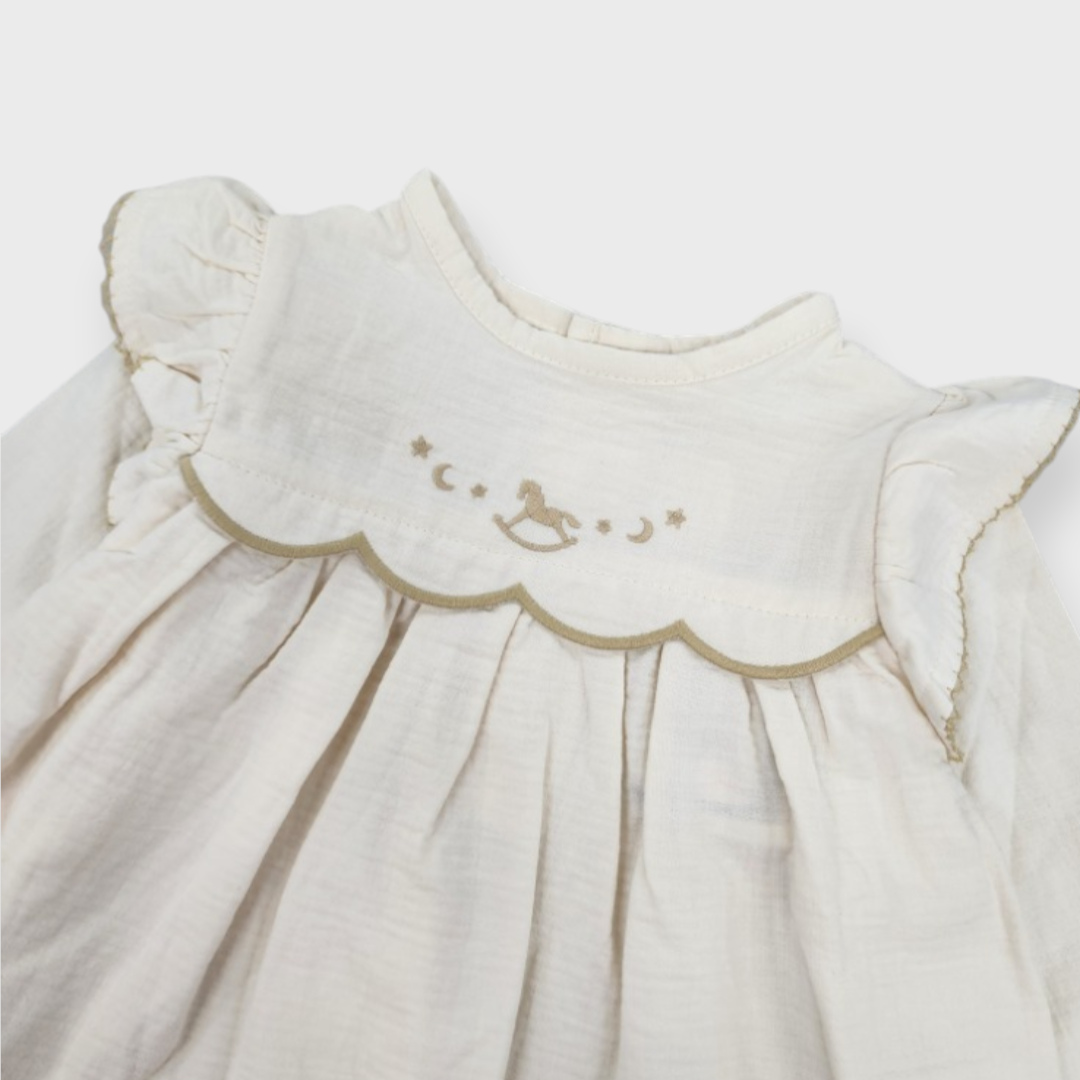 KIDS EMBROIDERED BABY TUNIC MEDIUM WHITE / MEDIUM PEACH (90CM)