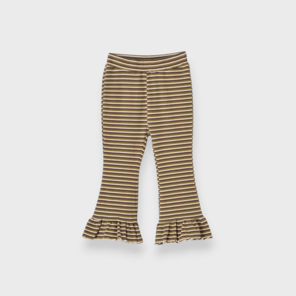 KIDS BORDER STRIPE FLARED RIB-KNIT BABY PANTS MEDIUM RED / DARK YELLOW / MEDIUM NAVY (90CM)