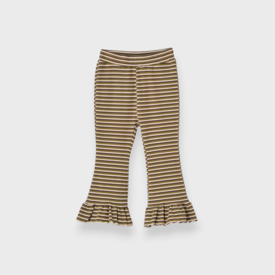 KIDS BORDER STRIPE FLARED RIB-KNIT BABY PANTS MEDIUM RED / DARK YELLOW / MEDIUM NAVY (90CM)