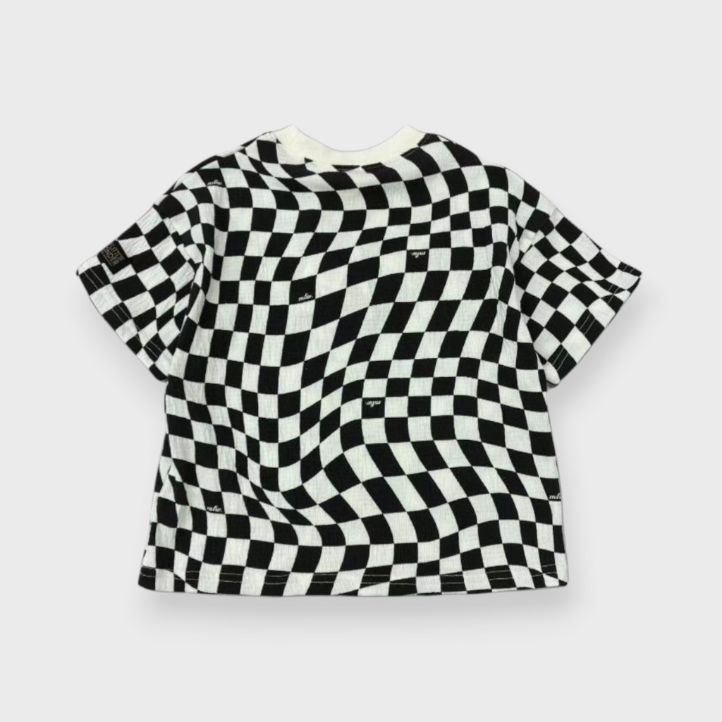 Kids (Size100-120cm) Warped Checkerboard Oversized Tee (Black & White)