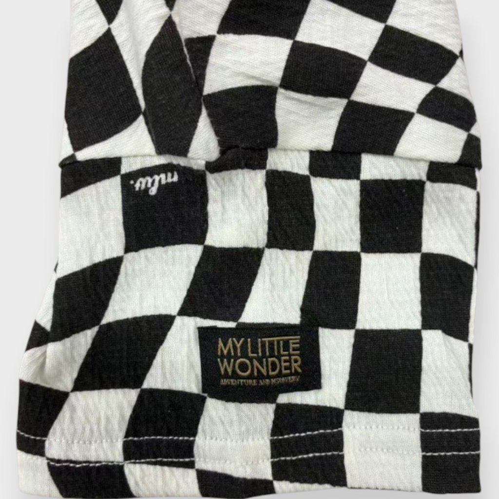 Kids (Size100-120cm) Warped Checkerboard Oversized Tee (Black & White)