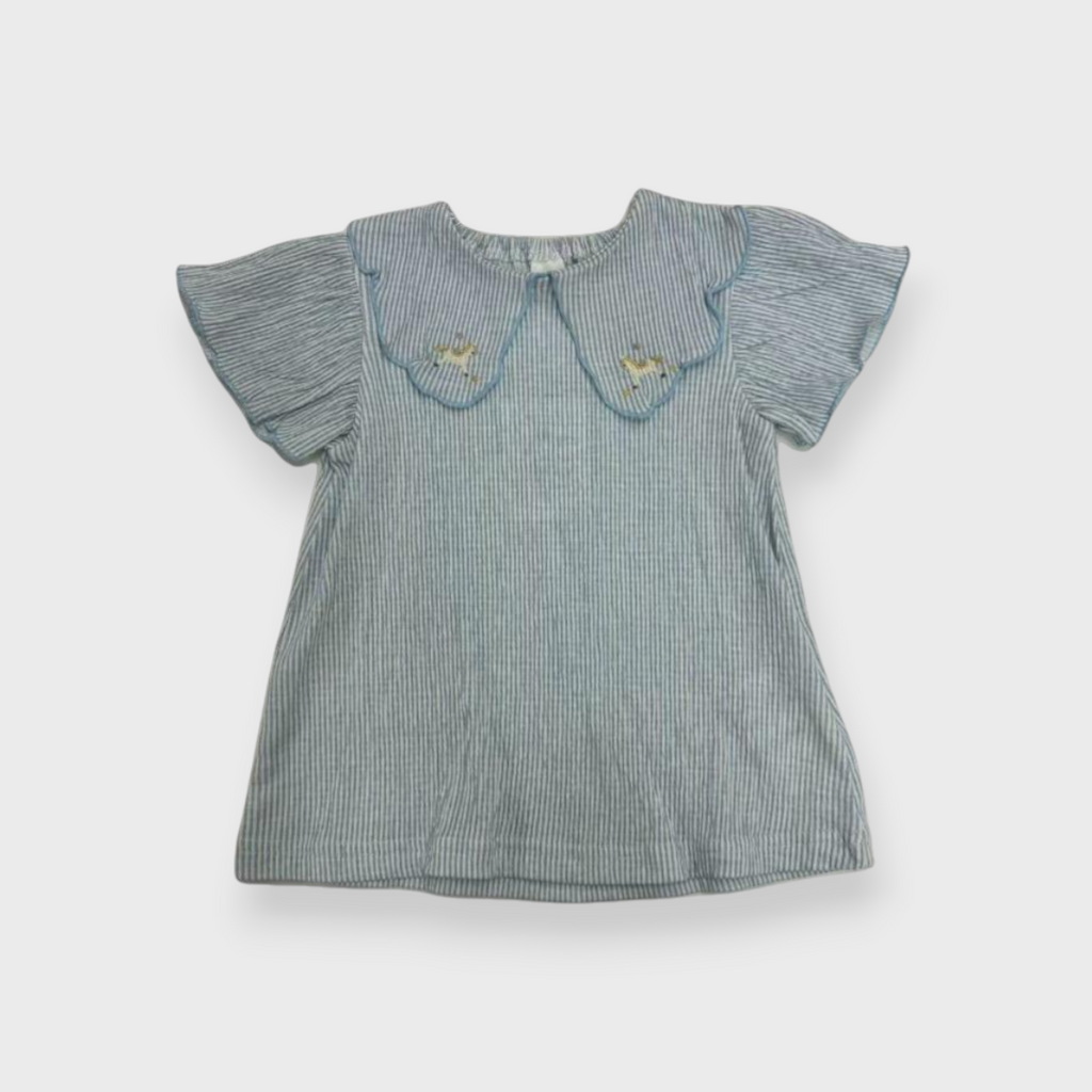 Kids (Size100-110cm) Pinstripe Tunic with Carousel-Pony Collar