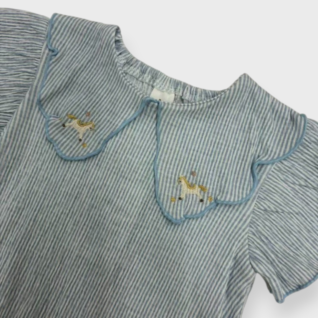 Kids (Size100-110cm) Pinstripe Tunic with Carousel-Pony Collar
