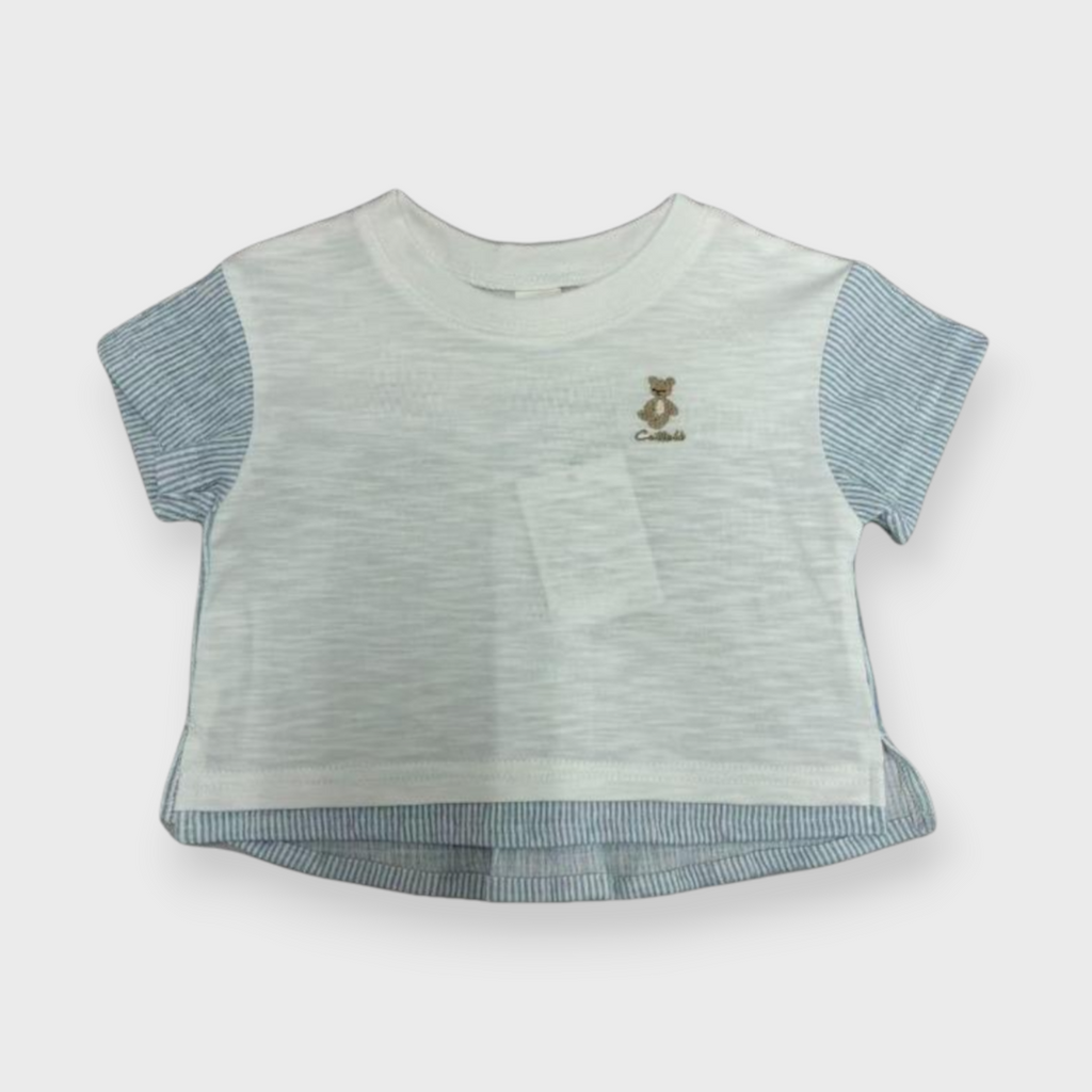 Kids (Size100-110cm) Colour-Block Tee with Rocking-Horse Embroidery