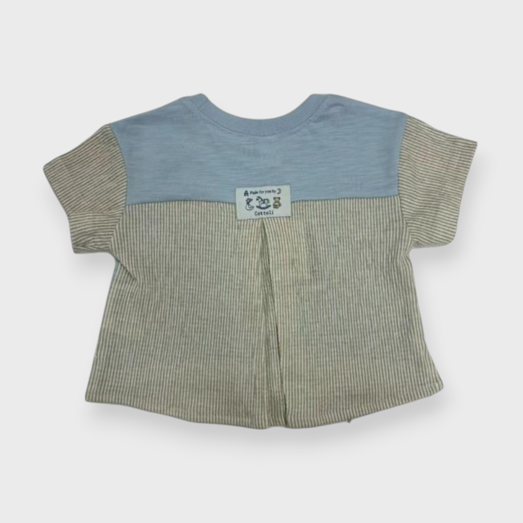 Kids (Size100-110cm) Colour-Block Tee with Rocking-Horse Embroidery
