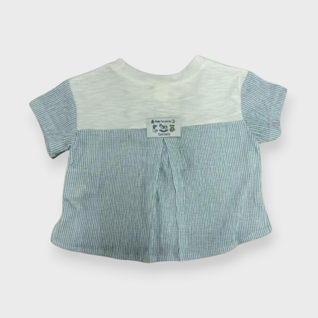 Kids (Size100-110cm) Colour-Block Tee with Rocking-Horse Embroidery