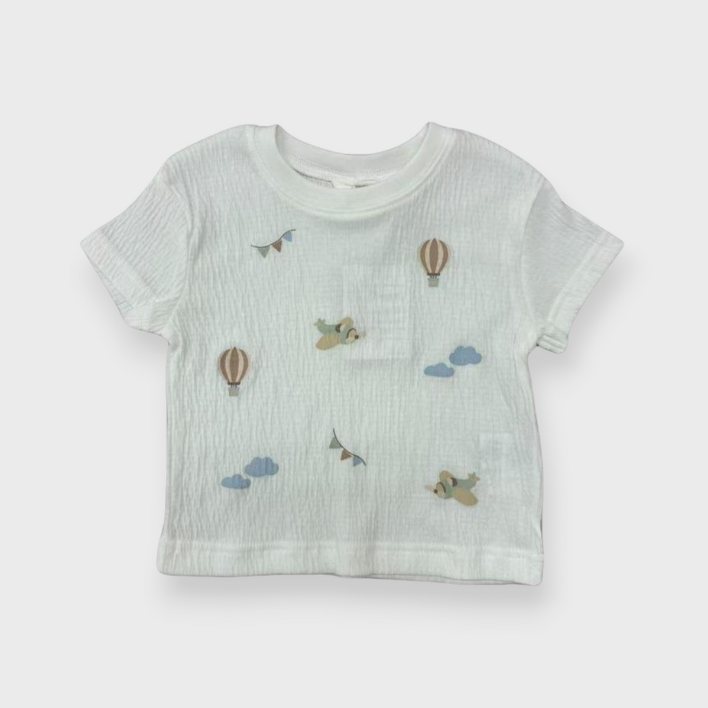 Kids (Size100-110cm) Textured Tee with Sky & Balloon Print