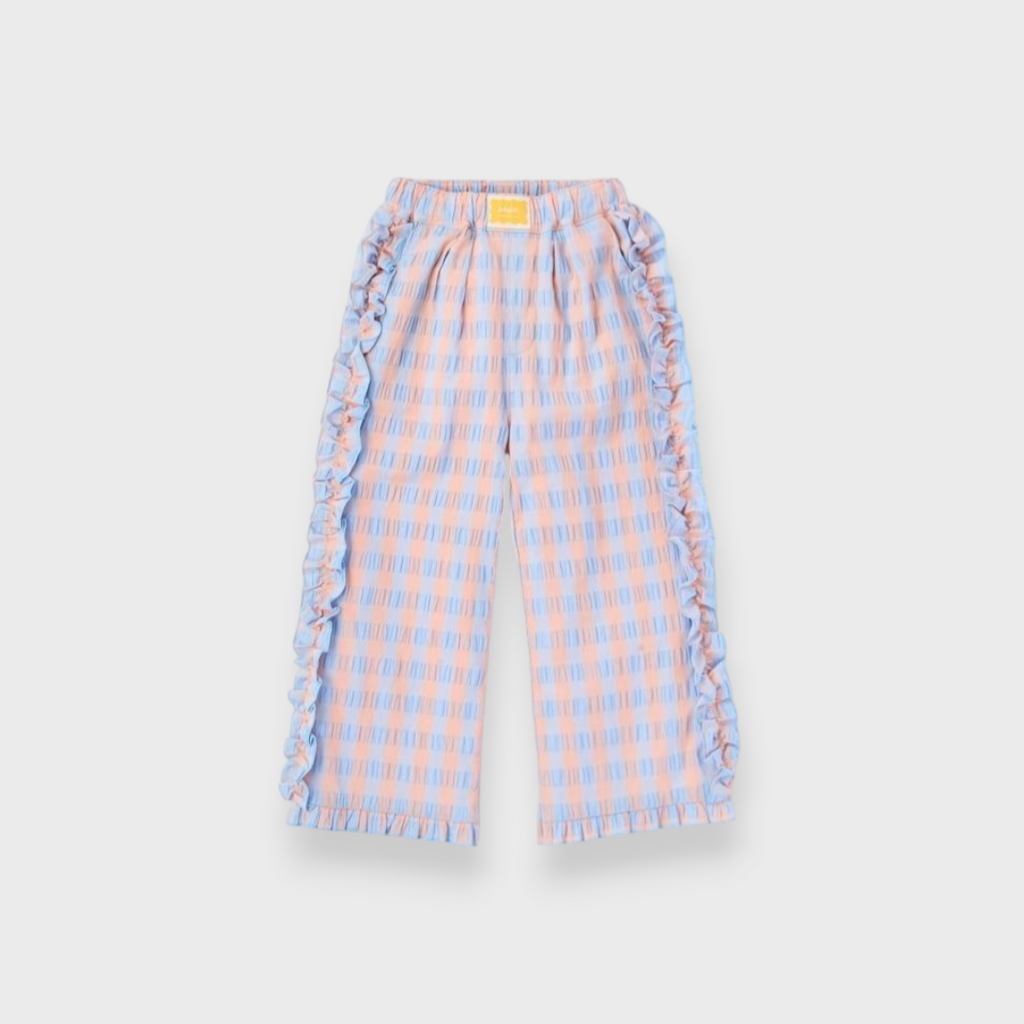 KIDS WASHER FINISH CHECKED PANTS RED / GREEN / BLUE / LIGHT BLUE (100-120CM)