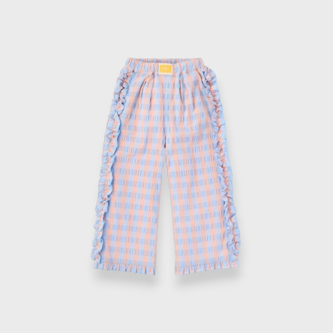 KIDS WASHER FINISH CHECKED PANTS RED / GREEN / BLUE / LIGHT BLUE (100-120CM)