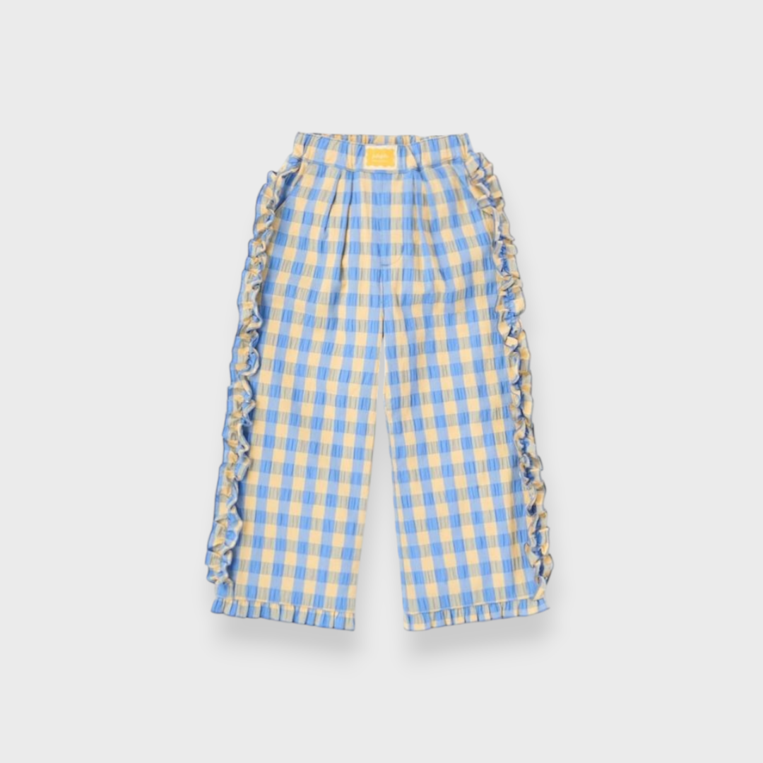 KIDS WASHER FINISH CHECKED PANTS RED / GREEN / BLUE / LIGHT BLUE (100-120CM)