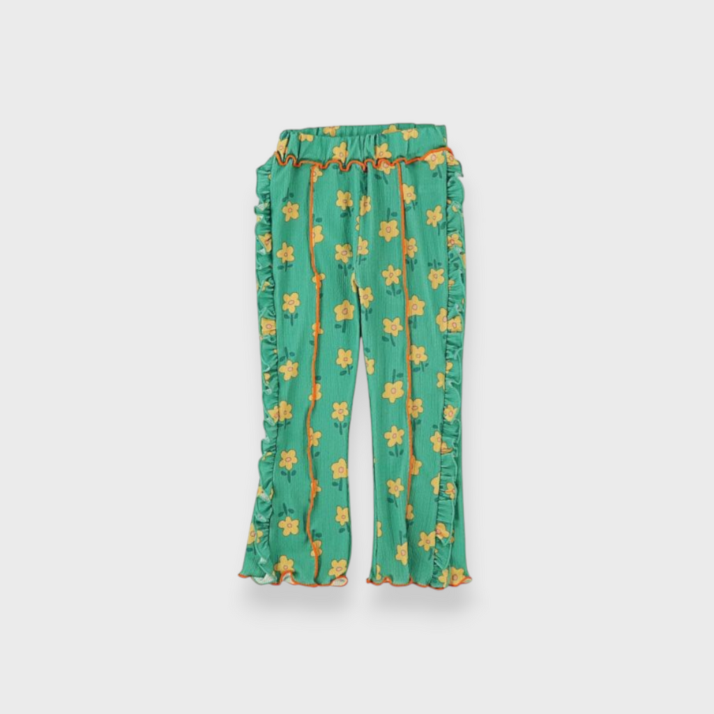 KIDS MELLOW HEM RIB-KNIT LEGGINGS MEDIUM GREEN (100-120CM)