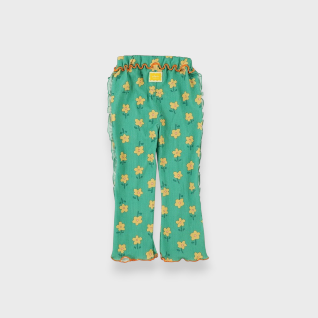 KIDS MELLOW HEM RIB-KNIT LEGGINGS MEDIUM GREEN (100-120CM)