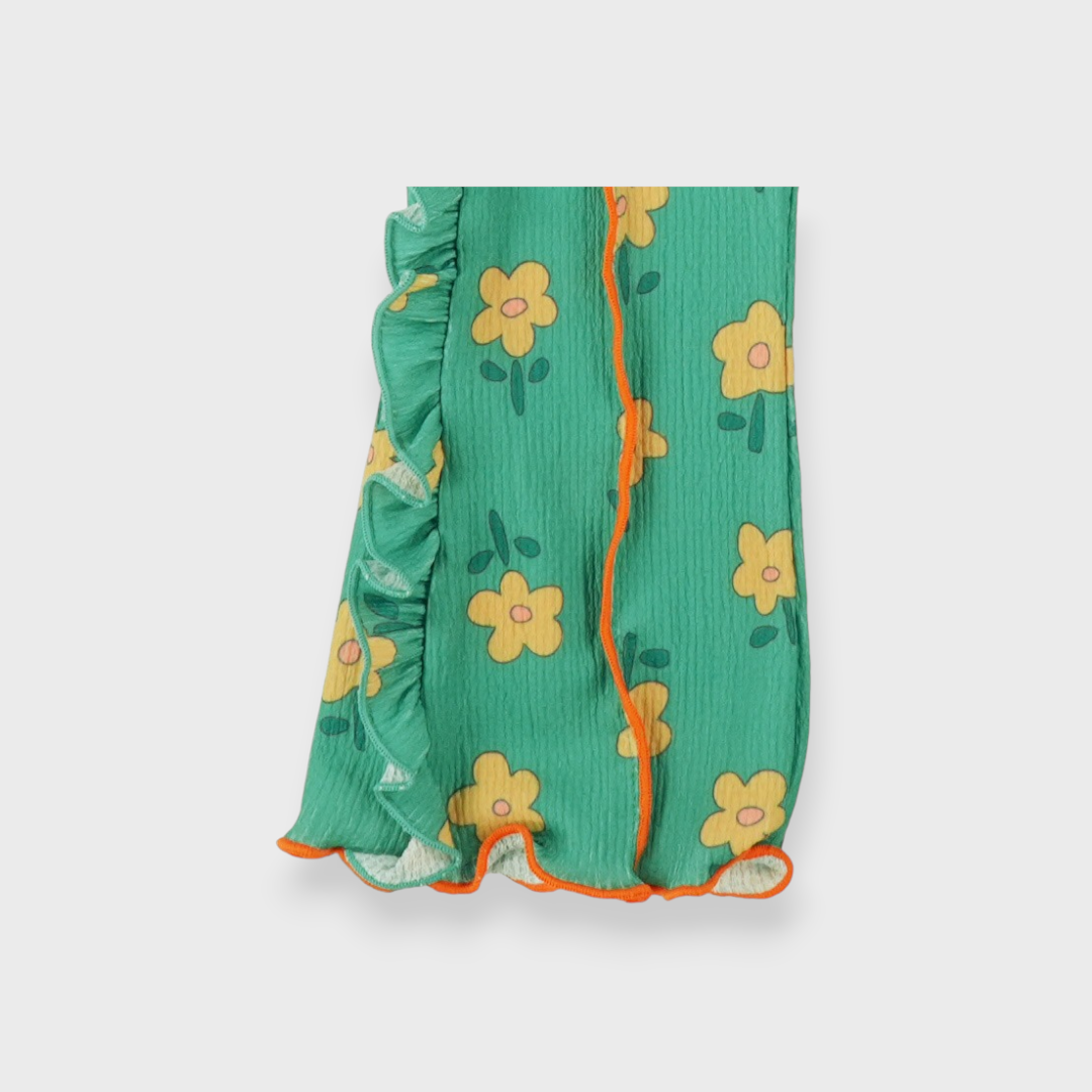 KIDS MELLOW HEM RIB-KNIT LEGGINGS MEDIUM GREEN (100-120CM)