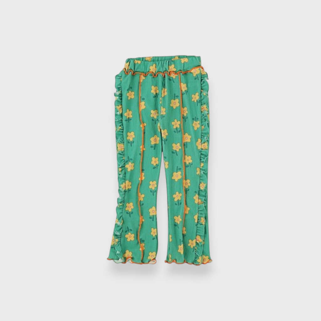KIDS MELLOW HEM RIB-KNIT LEGGINGS MEDIUM GREEN (100-120CM)