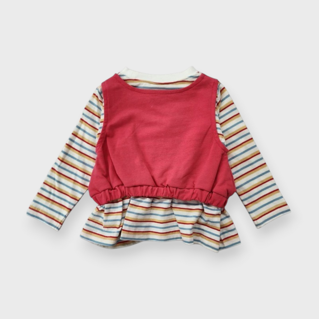 KIDS BORDER STRIPE TUNIC MEDIUM RED (100-120CM)