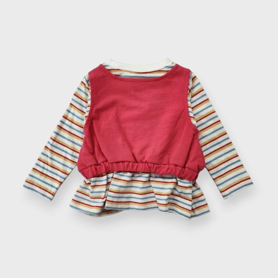 KIDS BORDER STRIPE TUNIC MEDIUM RED (100-120CM)