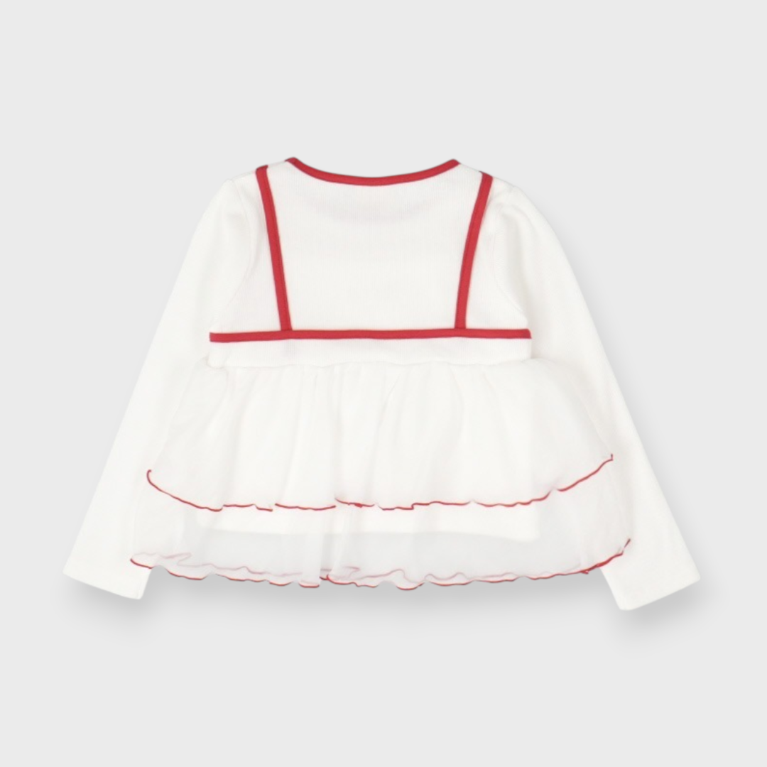 KIDS RIB-KNIT T-SHIRT MEDIUM WHITE / MEDIUM BROWN (100-120CM)