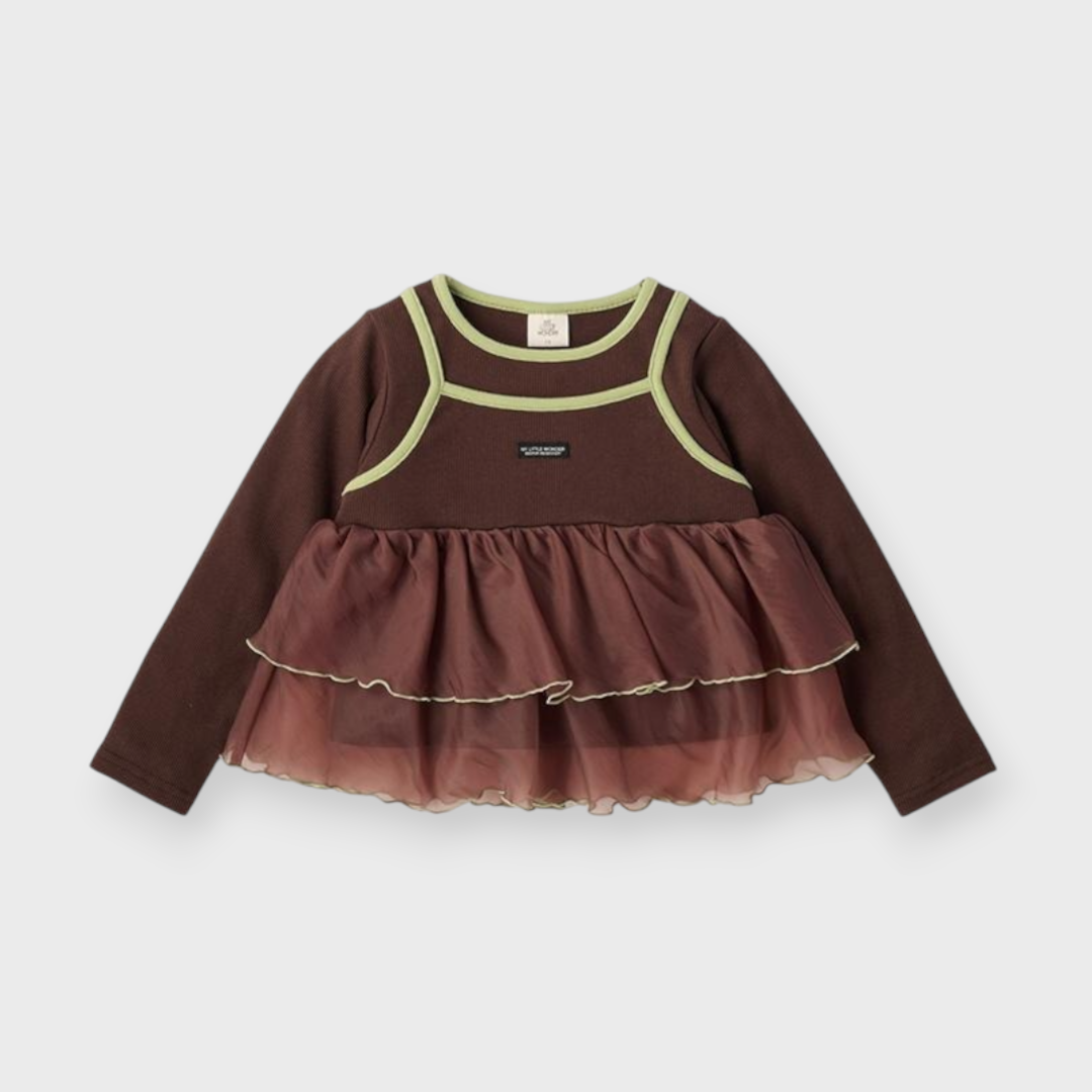 KIDS RIB-KNIT T-SHIRT MEDIUM WHITE / MEDIUM BROWN (100-120CM)