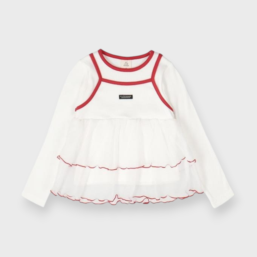 KIDS RIB-KNIT T-SHIRT MEDIUM WHITE / MEDIUM BROWN (100-120CM)