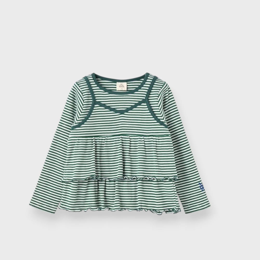 KIDS RIB-KNIT BORDER STRIPE BUSTIER MEDIUM BLACK / MEDIUM GREEN (100-120CM)