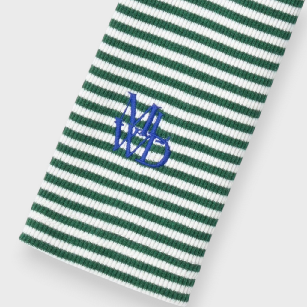 KIDS RIB-KNIT BORDER STRIPE BUSTIER MEDIUM BLACK / MEDIUM GREEN (100-120CM)
