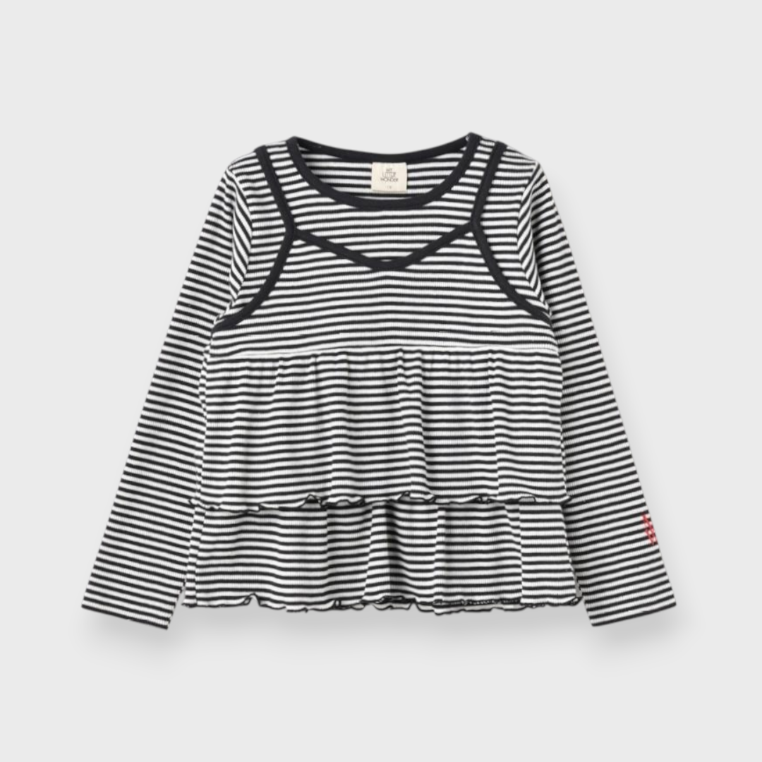 KIDS RIB-KNIT BORDER STRIPE BUSTIER MEDIUM BLACK / MEDIUM GREEN (100-120CM)