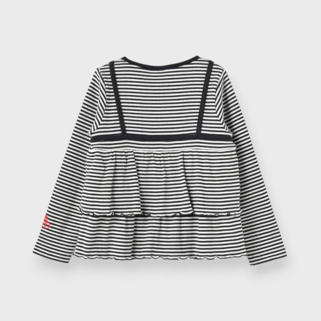 KIDS RIB-KNIT BORDER STRIPE BUSTIER MEDIUM BLACK / MEDIUM GREEN (100-120CM)