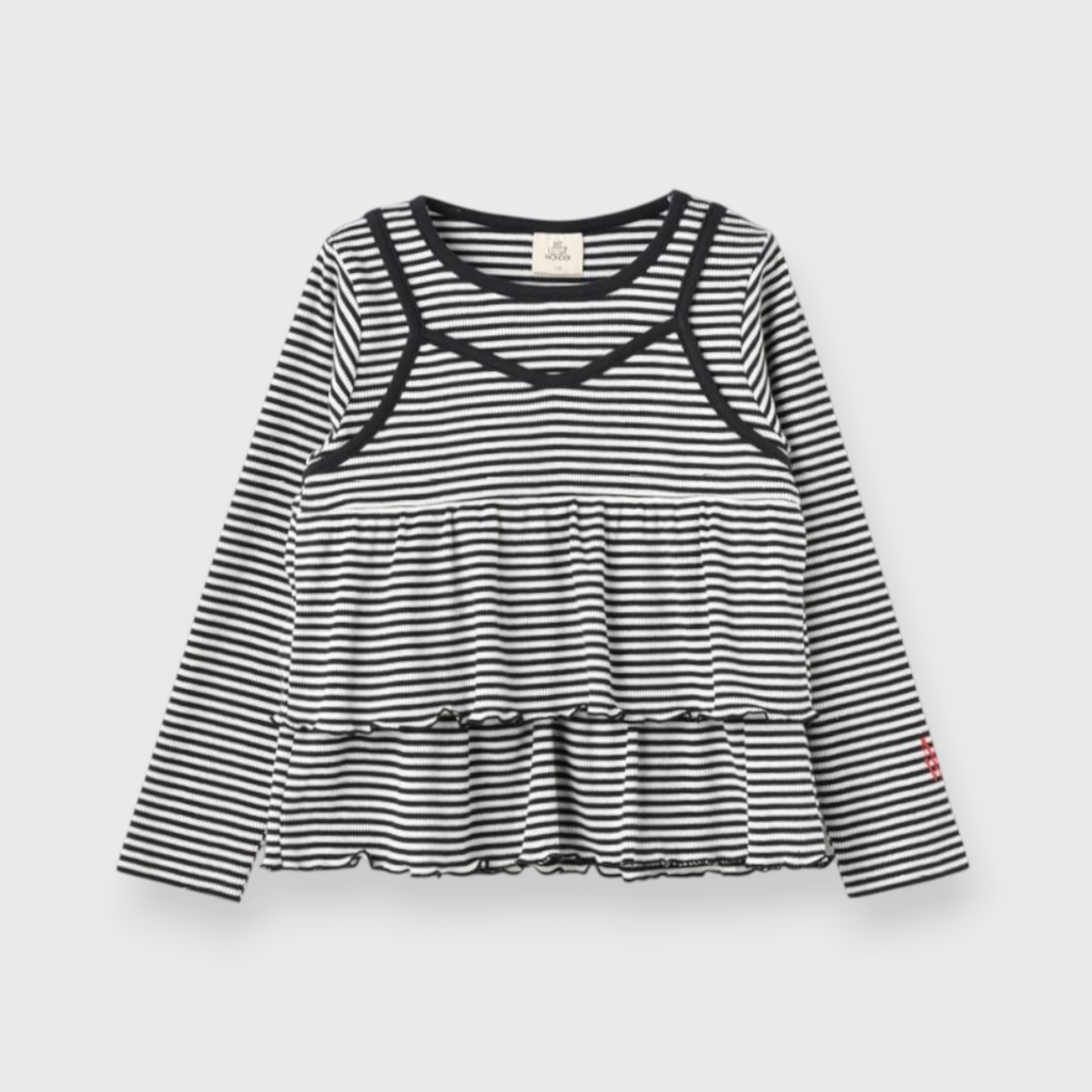 KIDS RIB-KNIT BORDER STRIPE BUSTIER MEDIUM BLACK / MEDIUM GREEN (100-120CM)