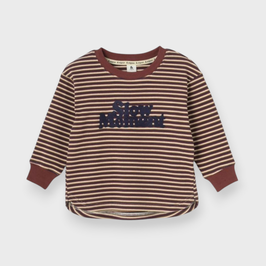 KIDS BORDER STRIPE RIB-KNIT T-SHIRT MEDIUM RED (120CM)