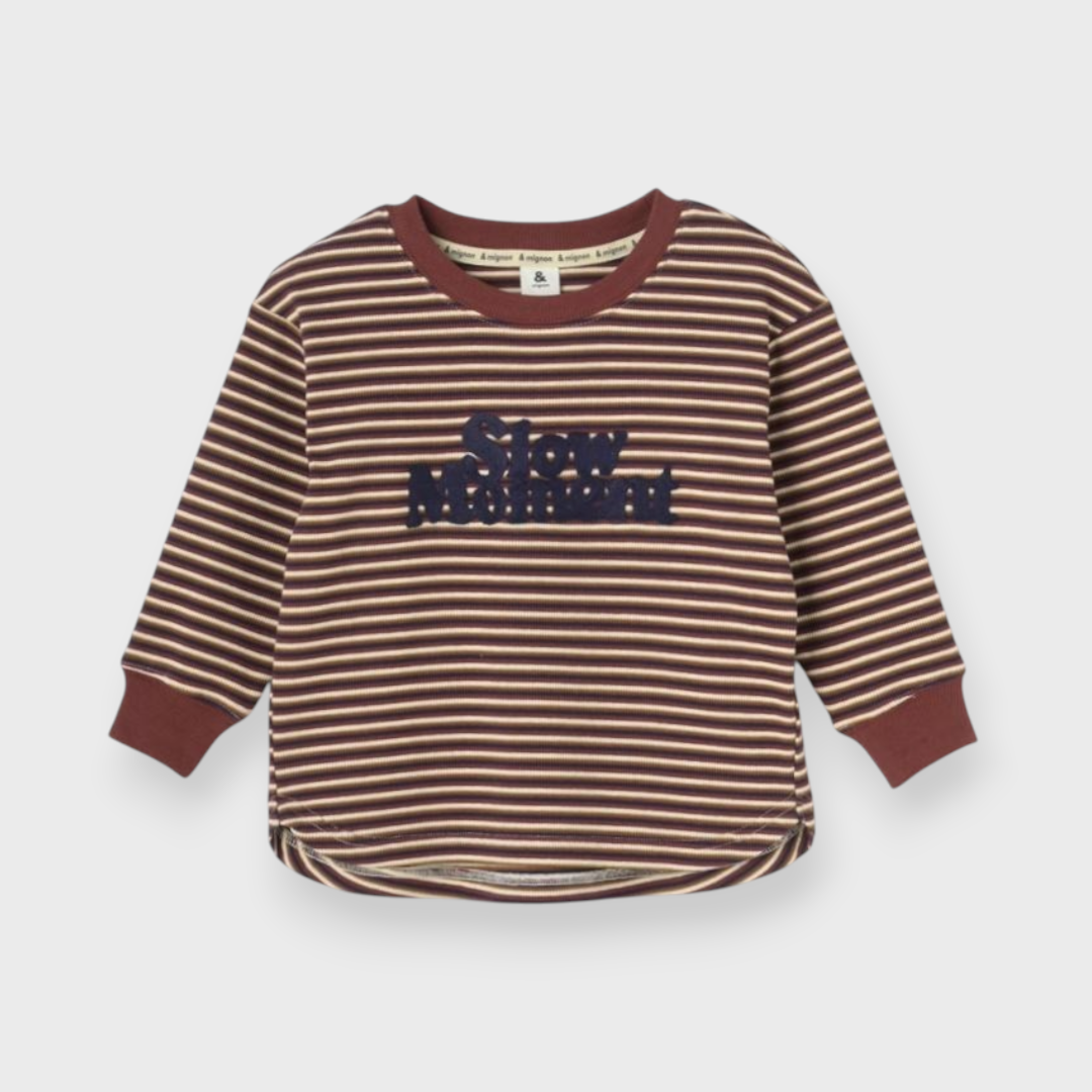KIDS BORDER STRIPE RIB-KNIT T-SHIRT MEDIUM RED (120CM)