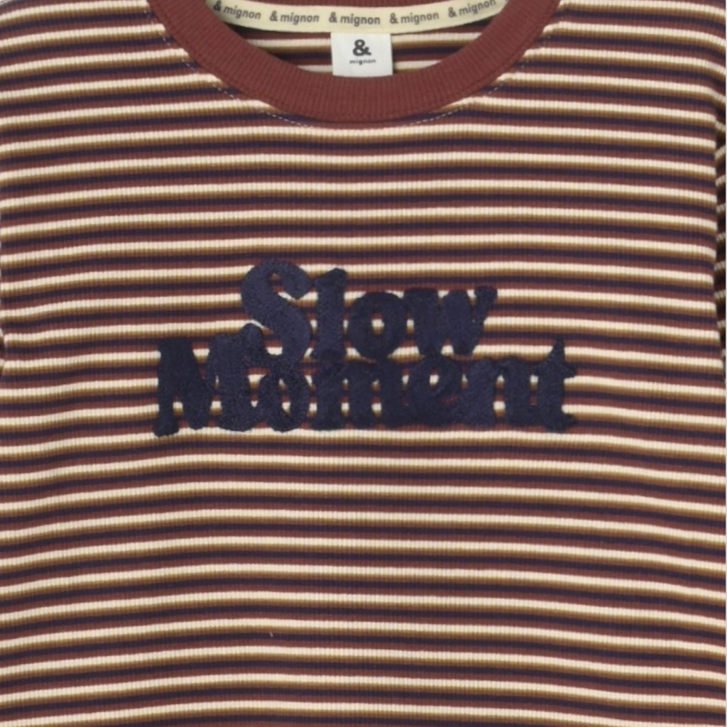 KIDS BORDER STRIPE RIB-KNIT T-SHIRT MEDIUM RED (120CM)