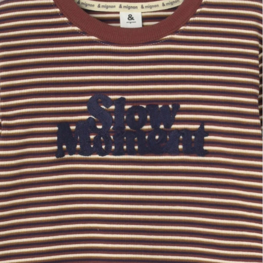 KIDS BORDER STRIPE RIB-KNIT T-SHIRT MEDIUM RED (120CM)