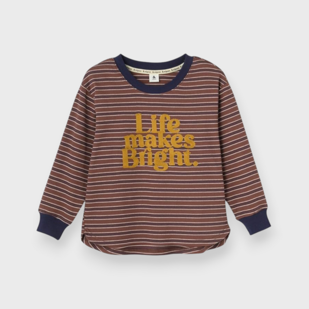 KIDS BORDER STRIPE RIB-KNIT T-SHIRT MEDIUM NAVY (100-120CM)